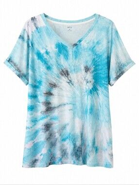 Pixie Lady Tie Dye Roll Cuff V-Neck Short Sleeve Tee Size 1X